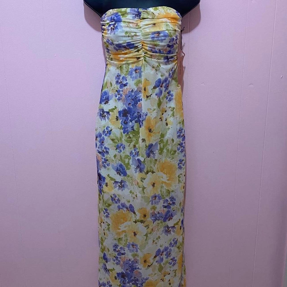 Haute Monde Strapless Floral Maxi Dress Small NWT Yellow Purple Summer Sundress